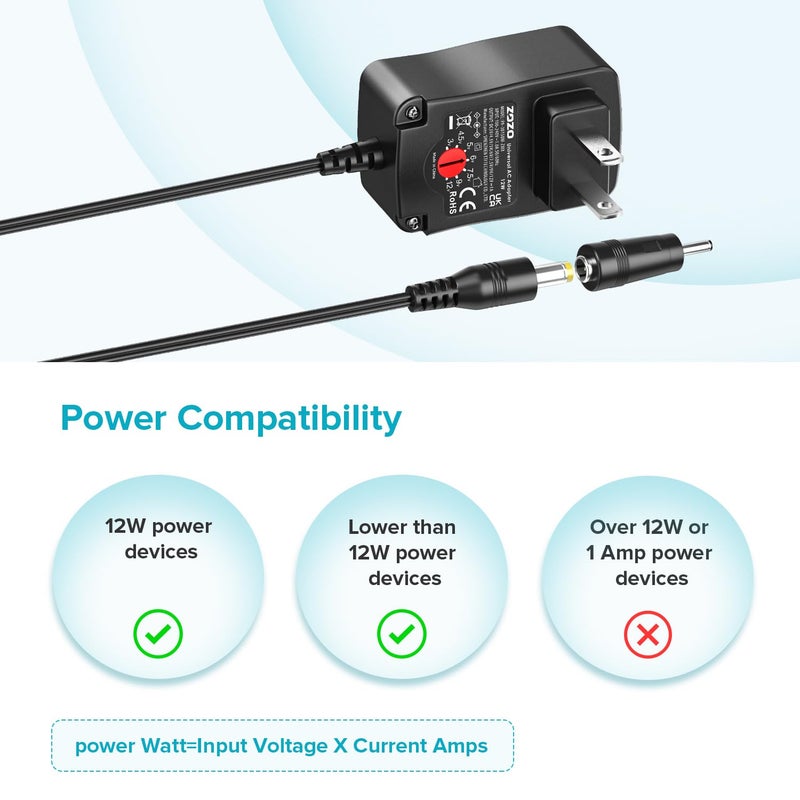 ZOZO Universal AC/DC Adapter 12W 3V 4.5V 5V 6V 7.5V 9V 12V Switching Power Supply Charger with 8 Tips 5.5x2.1mm 5.5x2.5mm Micro USB for Routers Speakers CCTV Cameras LED Strip Lights - Image 5